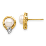 14k Gold 5-6mm White Button Freshwater Cultured Pearl .02ct Diamond Post Earrings, MPN: XE3234AA, UPC: