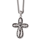 Chisel Antiqued & Polished Crucifix 24 Inch Necklace - Stainless Steel SRN1108