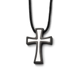 Chisel Polished and Brushed Black IP-plated Cross Necklace - Stainless Steel SRN1469