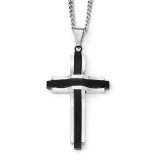 Chisel Polished Black IP-plated Cross Necklace - Stainless Steel SRN1785-24