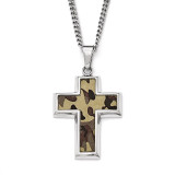 Chisel Polished Printed BrownCamo Under RubberCross Necklace - Stainless Steel SRN1807-22