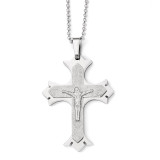 Chisel Polished Laser Cut Crucifix Necklace - Stainless Steel SRN1839-22