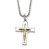 Chisel 14k Gold Accent Crucifix Pendant Necklace - Stainless Steel SRN486