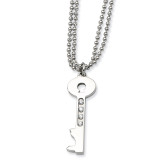 Chisel Polished Key with Synthetic Diamonds 24 Inch Necklace - Stainless Steel SRN620