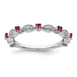 Sterling Silver Created Ruby Diamond Ring, MPN: QSK2178, UPC: