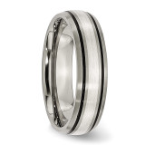 Grooved Sterling Silver Inlay 6mm Brushed Polished Band - Titanium TB17_CH