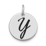 Letter Y Black Epoxy Initial Disk Charm 14k White Gold Polished YC1436WY