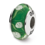 Green White Floral Hand-blown Glass Bead - Sterling Silver QRS1321