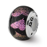 Pink Purple Hearts Dichroic Glass Bead - Sterling Silver QRS1813