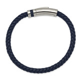 Blue Leather 8.25 Inch Bracelet Stainless Steel Polished SRB2422-8.25