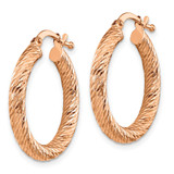 3x15mm Rose Gold Diamond-Cut Round Hoop Earrings 14k Gold TF1340R