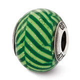 Green Stripes with Glitter Glass Bead - Sterling Silver QRS2508