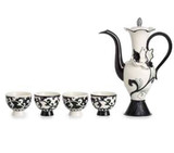 Franz Porcelain Pattern Of Black and White Peony Flower Wine Jar Cups Set, MPN: CP00003