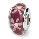 Purple Floral Hand-blown Glass Bead - Sterling Silver QRS618