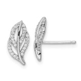 CZ Diamond Leaf Post Earrings Sterling Silver Rhodium-Plated Polished, MPN: QE16540, UPC: