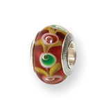 Brown Hand-blown Glass Bead - Sterling Silver QRS980