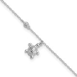 CZ Diamond Turtle 9 Inch Plus 1 Inch Extender Anklet Sterling Silver Rhodium-Plated Polished, MPN: QG5756-9, UPC: