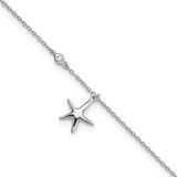 Polished CZ Diamond Starfish 9 Inch Plus 1 Inch Extender Anklet Sterling Silver Rhodium-Plated, MPN: QG5760-9, UPC: