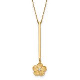 Satin Flower Dangle CZ Diamond with 2 In Extender Necklace 16 Inch 14k Gold Polished , MPN: SF2904-16, UPC: