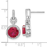 Cheryl M Lab Created Ruby CZ Diamond Post Dangle Earrings Sterling Silver Rhodium-plated QCM1517