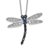 Cheryl M White Black Blue CZ Diamond DragoNFLy Necklace Sterling Silver Rhodium-plated MPN: QCM799-18 UPC: 191101186899