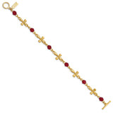 Symbols Of Faith Red Crystal Bead and Cross 7.5 Inch Toggle Bracelet 7.5 Inch Gold-tone RF625