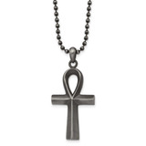 Antiqued and White Bronze Plated Cross 22 Inch Necklace Stainless Steel SRN2947-22