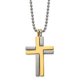 Titanium Brushed & Polished Yellow Ip 2Pc Moveable Cross Necklace TBN194-22