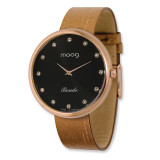 Moog Round Black Dial Watch with (PM-105RG) Brown Band - Rose-plated