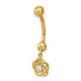 14 Gauge Dangle Flower CZ Diamond Belly Navel Ring Body Jewelry 14k Gold MPN: BD218 UPC: