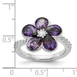 Cheryl M Rhodium-Plated Purple CZ Diamond Flower Ring Sterling Silver QCM1573-6