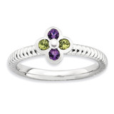 Amethyst & Peridot Flower Ring - Sterling Silver QSK735 UPC: 886774177700