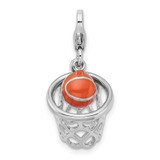 Sterling Silver 3-D Enameled Basketball in Net with 13mm Lobster Clasp Charm, MPN: QCC303/13MM, UPC: