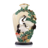Franz Porcelain Pine And Crane For Longevity Design Sculptured Porcelain Vase With Wooden Base, MPN: CP00168