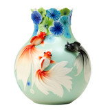 Franz Porcelain Goldfish And Water Lily Design Sculptured Porcelain Vase, MPN: FZ03833