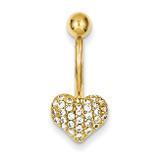 Pave Synthetic Diamond Heart Belly Dangle 10k Gold 10BD114