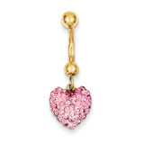 Dangle Pink Crystal Heart Belly Dangle 10k Gold 10BD117