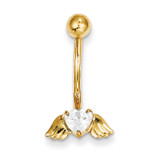Synthetic Diamond Heart Angel Wings Belly Dangle 10k Gold 10BD137