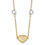 14k Two-Tone Gold Polished 15 Heart with 2 Inch Extension Necklace, MPN: SF2654-16.5, UPC: 191101982040