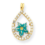 Enamel Flower & Synthetic Diamond Teardrop Pendant 10k Gold 10C994 Enamel Flower & Synthetic Diamond Teardrop Pendant 10k Gold 10C994