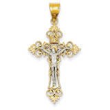 Large Lacey-edged INRI Crucifix Pendant 14k Two-Tone Gold C4388 Large Lacey-edged INRI Crucifix Pendant 14k Two-Tone Gold C4388