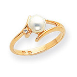 0.01ct. Diamond & Cultured Pearl Ring Mounting 14k Gold Polished Y1946 0.01ct. Diamond & Cultured Pearl Ring Mounting 14k Gold Polished Y1946