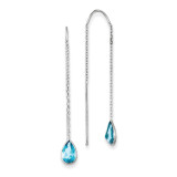 Blue Topaz Pear Bezel Threader Earrings 14k White Gold YE682