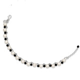 7 Inch Button Pearl Black Crystal Bracelet Sterling Silver Cultured MPN: QH1954-7