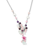 16 Inch Pink Diamond Blue Topaz Pink Agate Amethyst Necklace Sterling Silver MPN: QH2040-16
