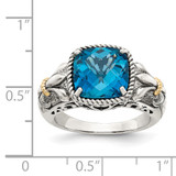 London Blue Topaz Ring Sterling Silver & 14k Gold QTC1346
