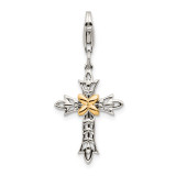 3-D Antiqued Cross with Lobster Clasp Charm Sterling Silver & 14k Gold QTC472 by Shey Couture MPN: QTC472