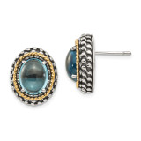Blue Topaz Post Earrings Sterling Silver & 14k Gold Antiqued QTC971 by Shey Couture MPN: QTC971
