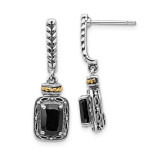 Onyx Post Dangle Earrings Sterling Silver & 14k Gold Antiqued QTC988 by Shey Couture MPN: QTC988