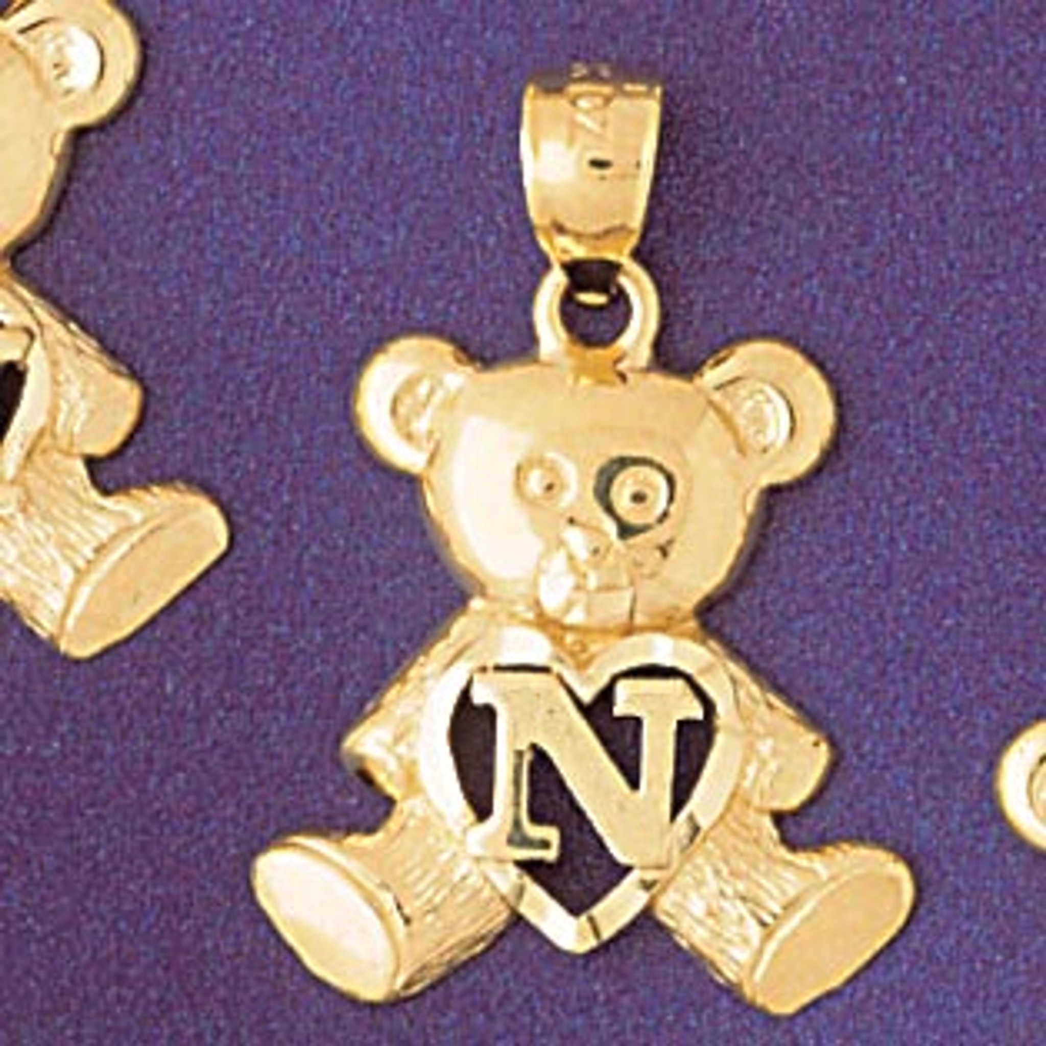 Teddy Bear charm silver Initial Letter Necklace stamped monogram pendants 